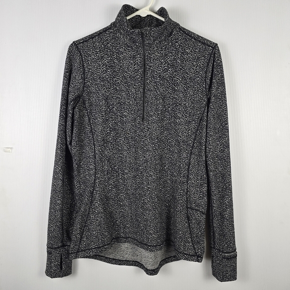 Lululemon Women's Outrun 1/2 Zip Running Luon Ripple Jacquard Black White Size ? - Picture 2 of 16